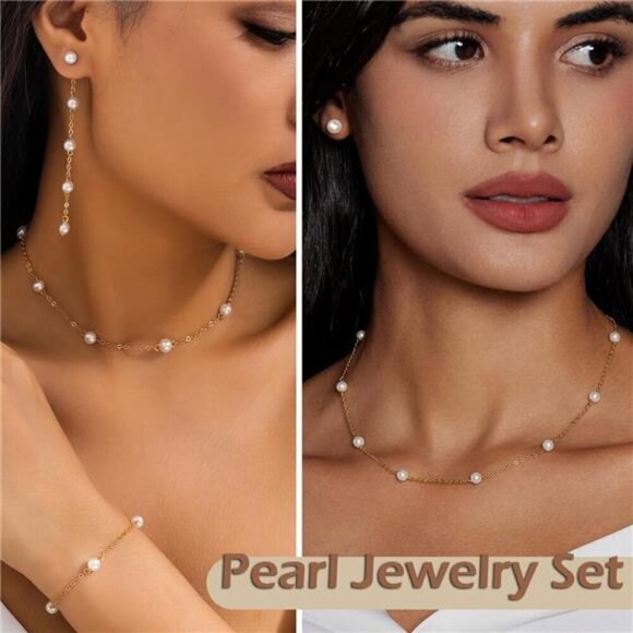 Stunning Pearl Jewelry Set–Classic Necklaces, Bracelets, and Earrings Collection - Picture 4 of 7